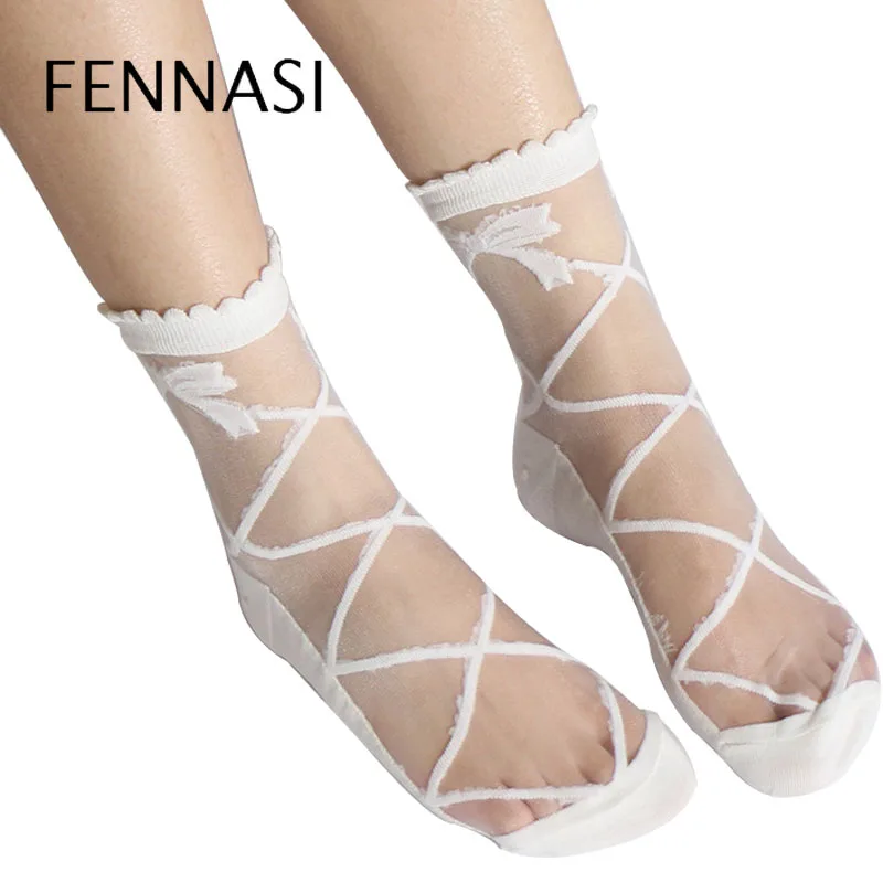 

FENNASI Harajuku, женские милые носки, модные сексуальные короткие носки, черные, белые носки для женщин, прозрачные нейлоновые короткие носки, Шелк...