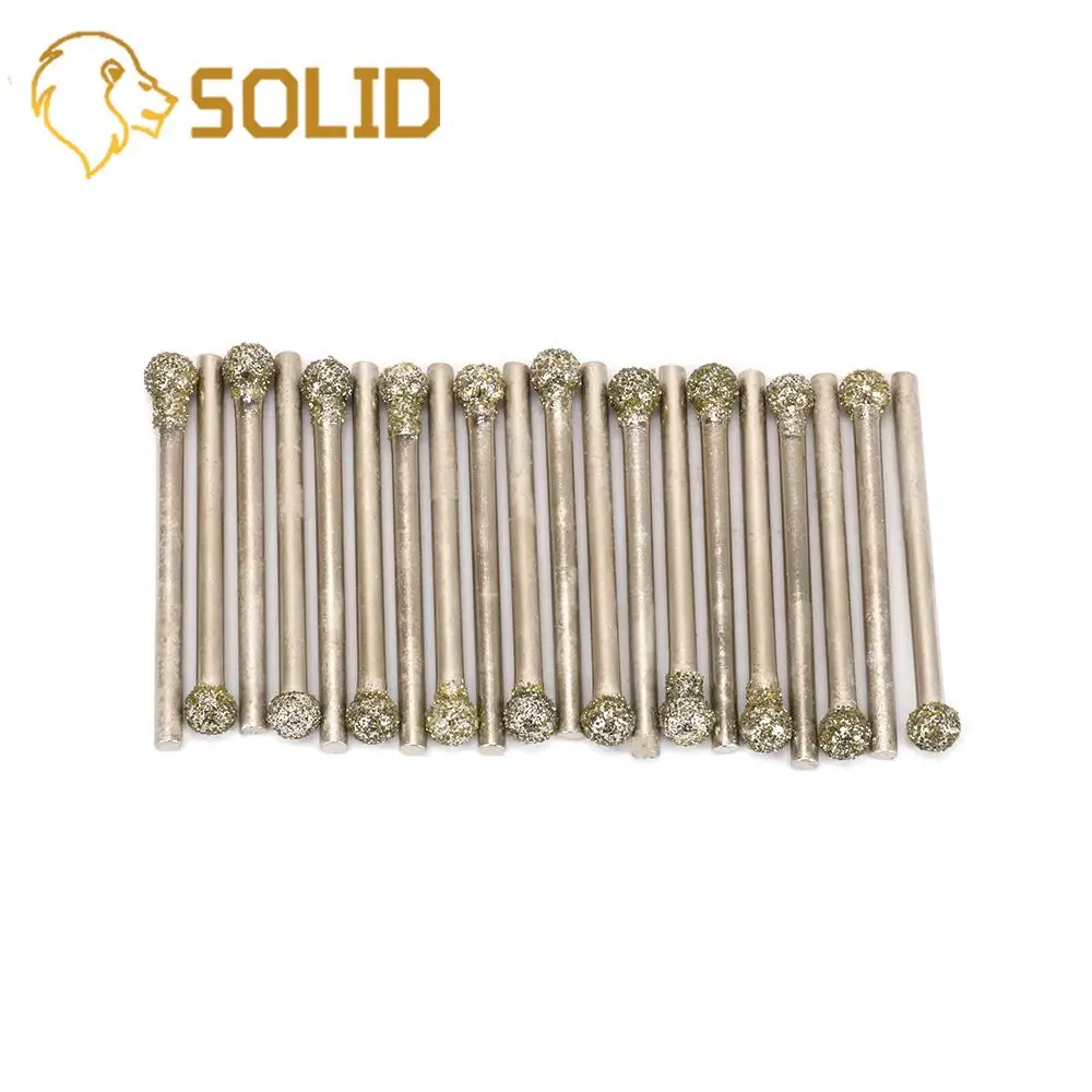 Diamond Grinding Head 3mm Shank Round Ball Engraving Abrasive Burrs Rotary Tools 3-8mm 20Pcs/Set | Инструменты