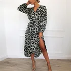 Женское леопардовое платье Softu, винтажное длинное пляжное платье с глубоким V-образным вырезом, свободное платье-трапеция с длинным рукавом, пикантное праздничное платье неправильной формы, 2019