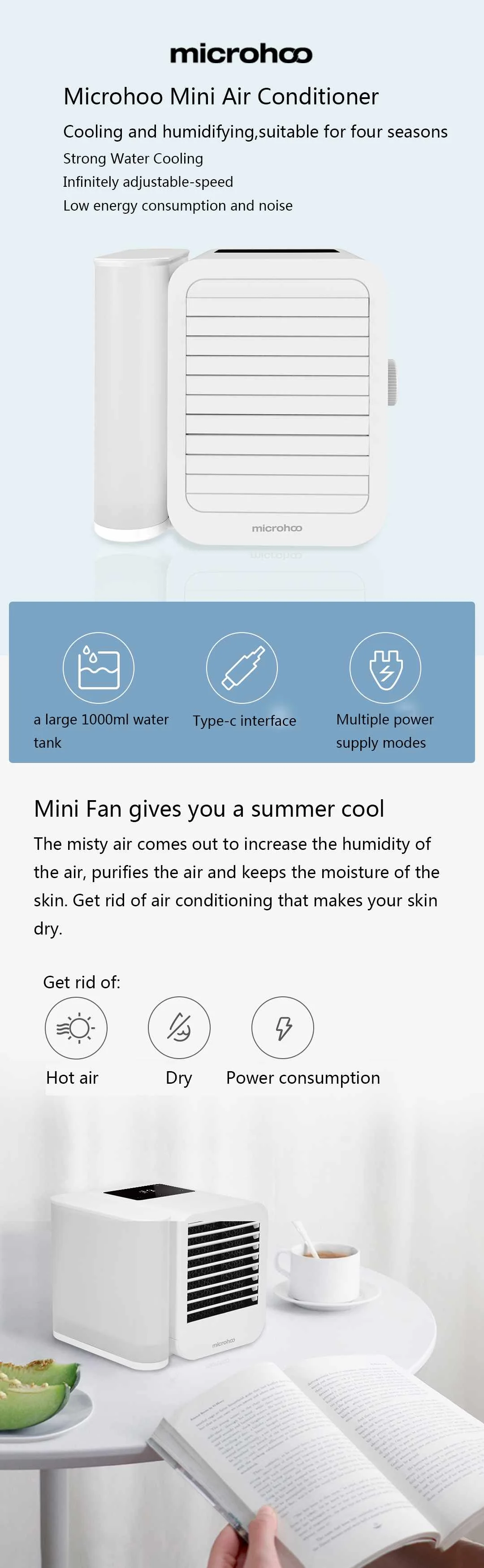 XIAOMI Microhoo 3 в 1 мини Кондиционер Вентилятор водяного охлаждения сенсорный экран синхронизации артический кулер-увлажнитель для лета
