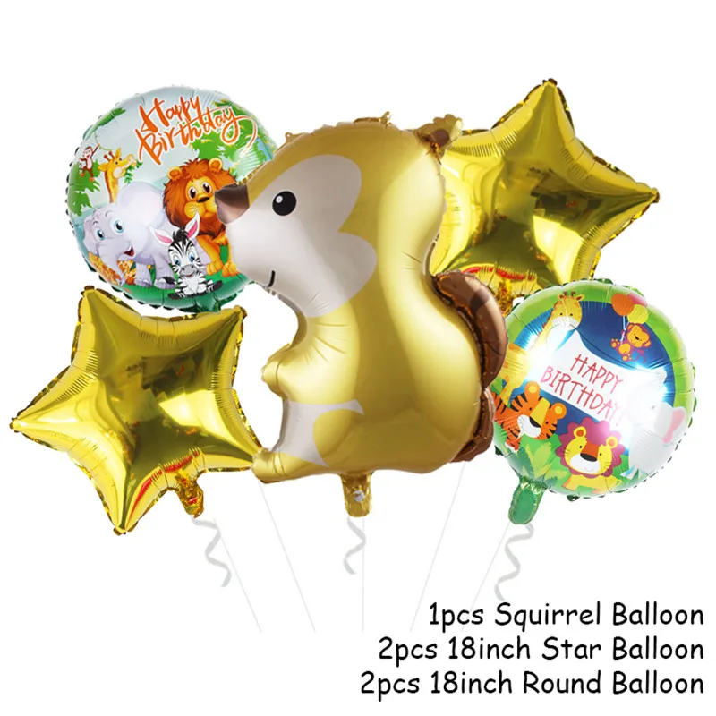 5pcs balloon set С днем рождения сувениры джунгли воздушные шарики в виде животных енот лиса Ежик белка воздушный шар из фольги сафари зоопарк День Рождения Декор для детей - Цвет: 5pcs balloon set