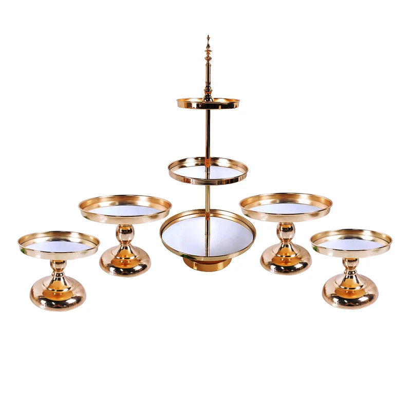 2 шт. 5 зеркало Свадебные украшения или 3 яруса кекс Дисплей золотая металлическая