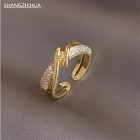 advanced sense metal gold opening rings for woman design korean fashion jewelry new gothic accessories girls unusual ring