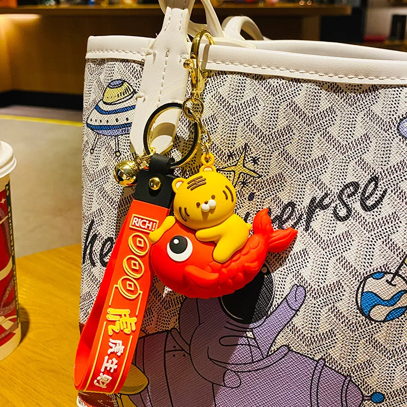 auspicious year of the tiger key keychain for leather bags lanyard office 2022 ring mobile phone pendant jewelry wholesale free global shipping