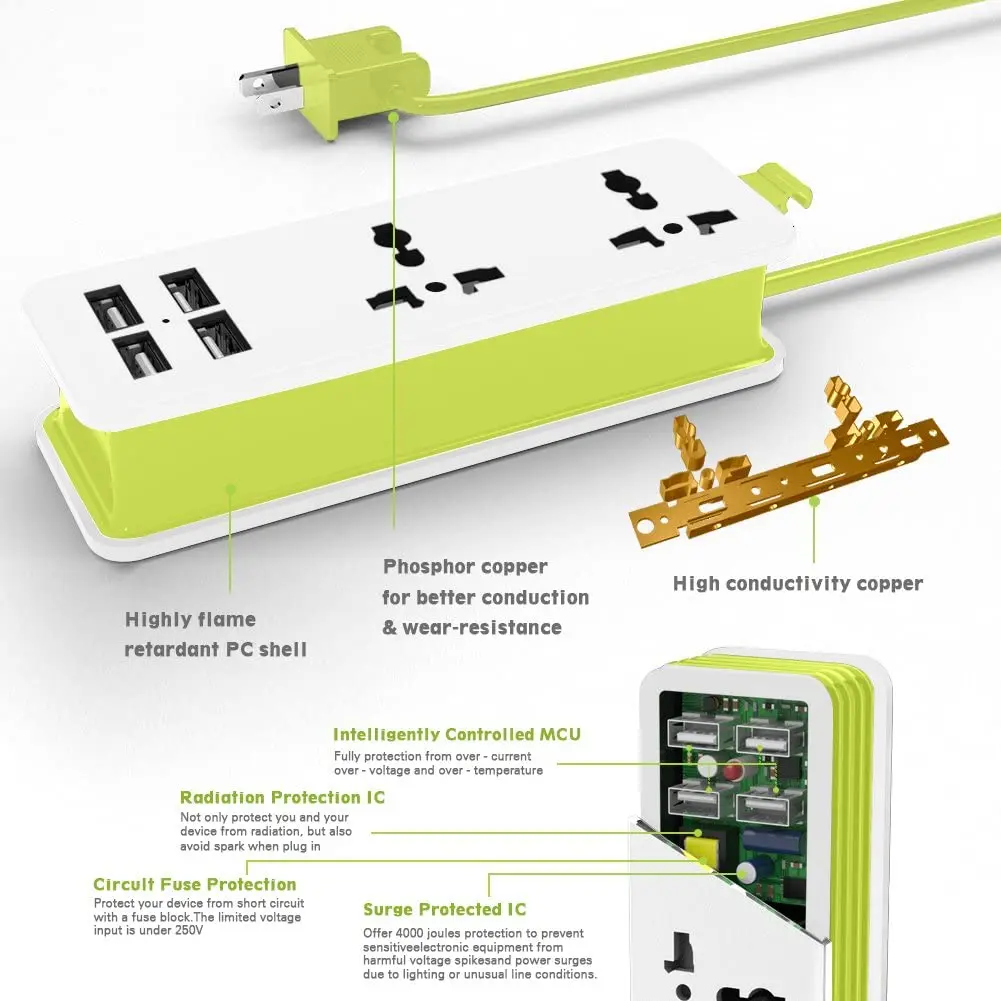 Outlet Travel Power Strip Surge Protector Socket With 4 Smart USB Charger Ports Multi-Port Wall with Desktop Hub | Электроника