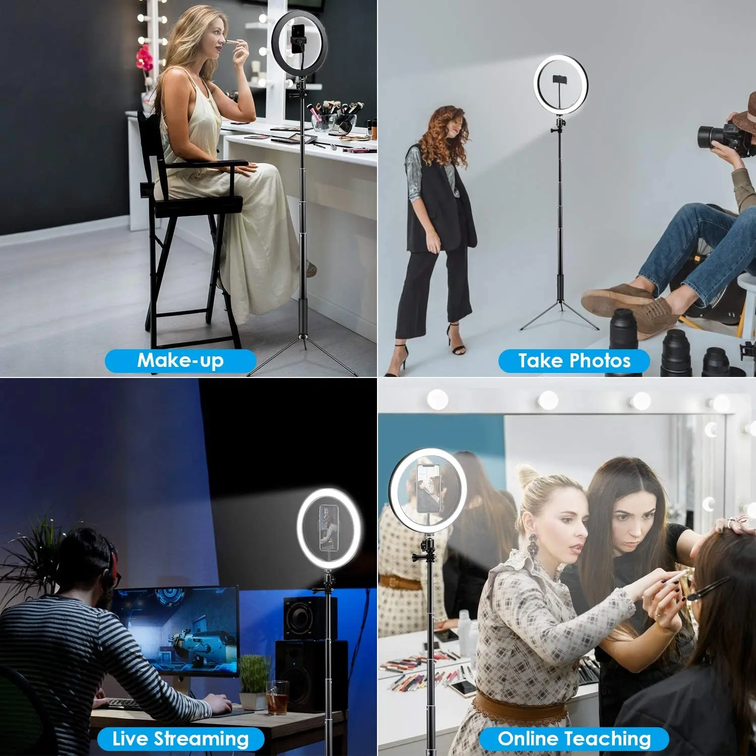 Светодиодный кольцевой светильник для селфи со штативом макияжа прямых