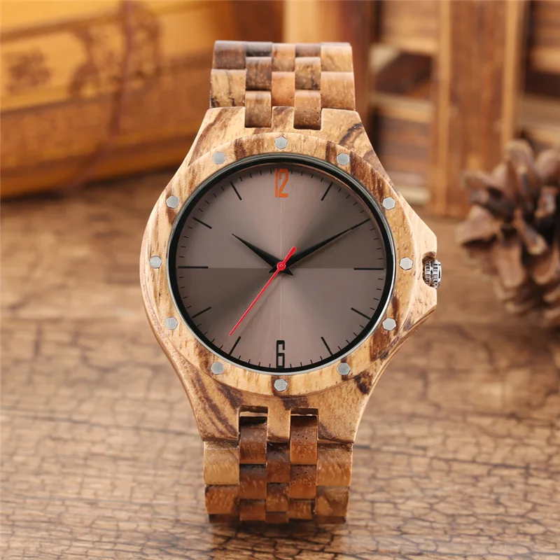 

Modern Men's Wooden Watches Arabic Number Display Clock Quartz Analog Wristwatch Adjustable Band Bamboo Watches Present reloj