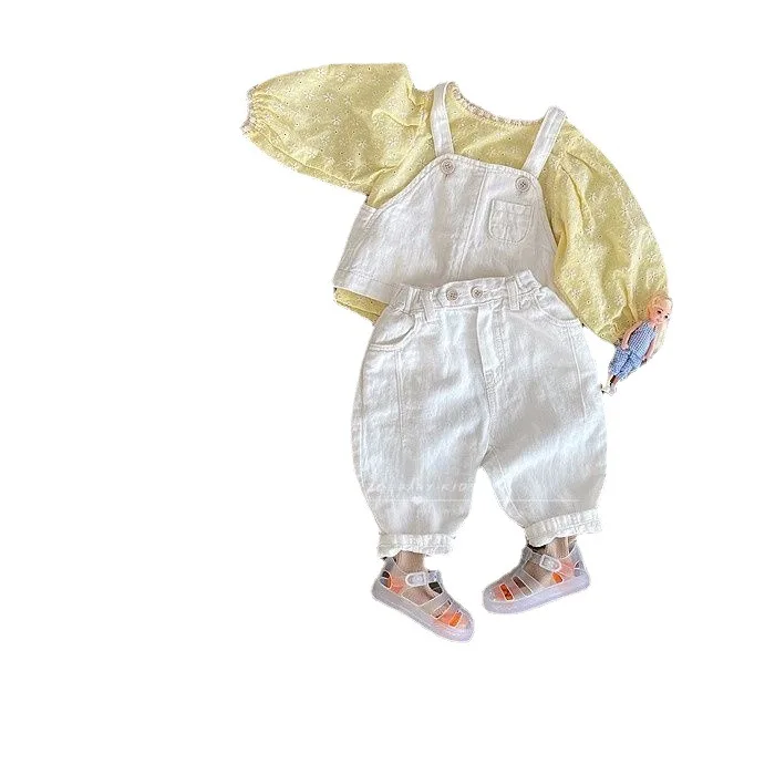 

Korean Children's Clothing 2021 Spring Girls Baby Sling Denim Vest Pants Two-piece Set