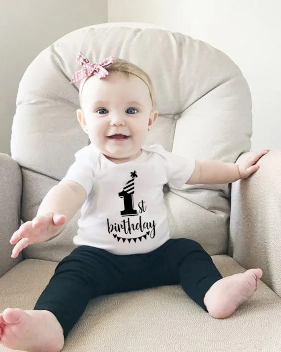 Детский хлопковый комбинезон с короткими рукавами и надписью My First Birthday для