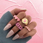 Модное розовое кольцо в форме сердца для женщин, модная металлическая розовая цепочка, набор колец в форме сердца, оптовая продажа ювелирных изделий