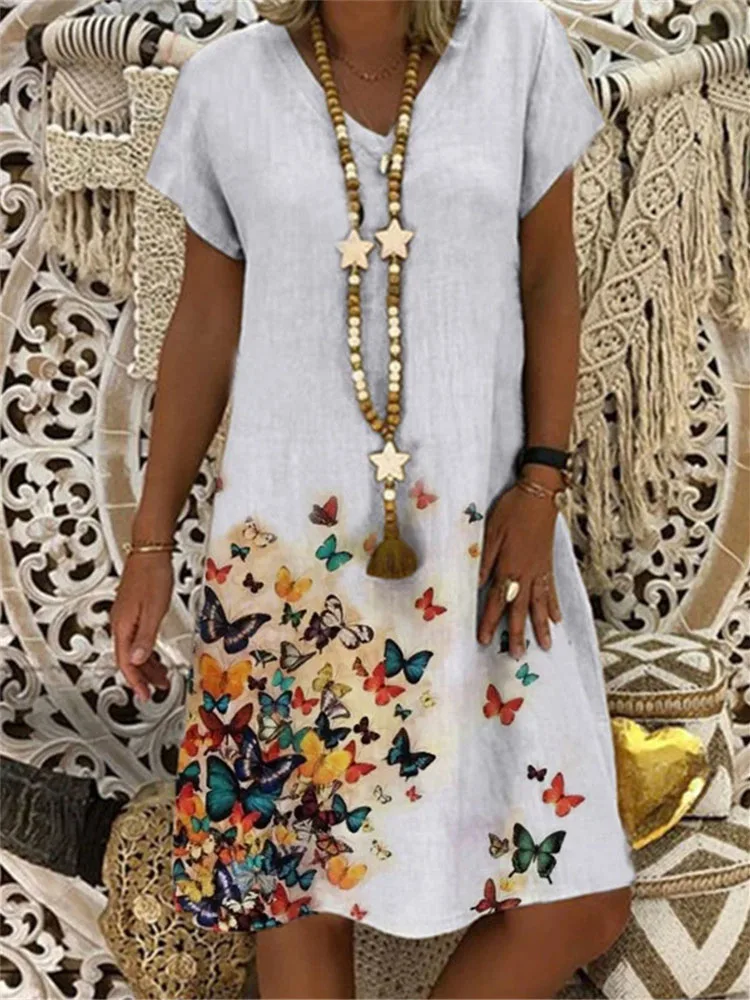 

Women's Shift Dress Knee Length Dress Short Sleeve Print Summer Plus Size Casual 2021 Vestido Casual Vestidos Midi Para Mujer