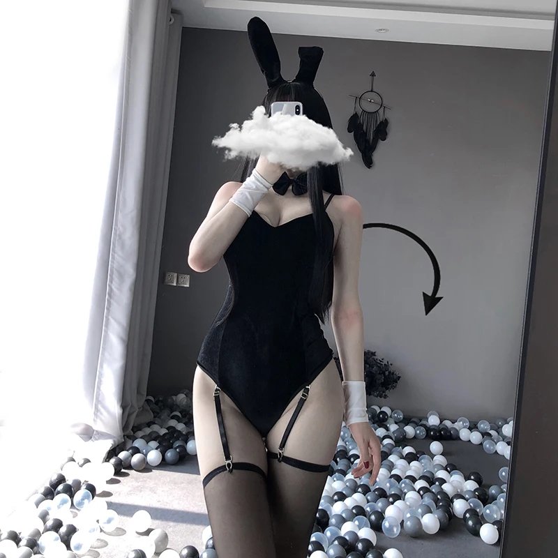 

MOKO Bunny Girl Cosplay Costume Black Red Colour Rabbit Bodysuit Erotic Outfit Wrapped Chest Anime dress Gift for Girlfriend