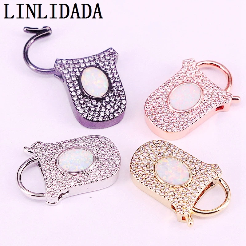 

5Pcs Oval Opal Padlock CZ Ziricon CZ Micro Pave Lock Double Sided heart Padlock Mix Color Twisted Lock 15x25mm