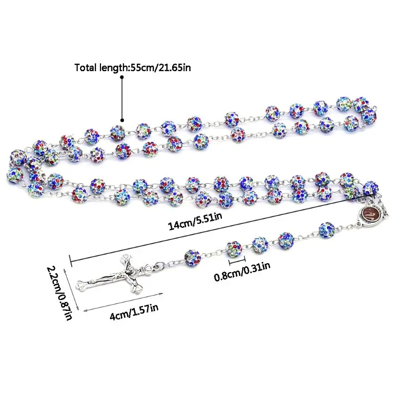 

449C Crystal Cross Pendant Rosary Beads Chain Necklace Christian Religion Jewelry