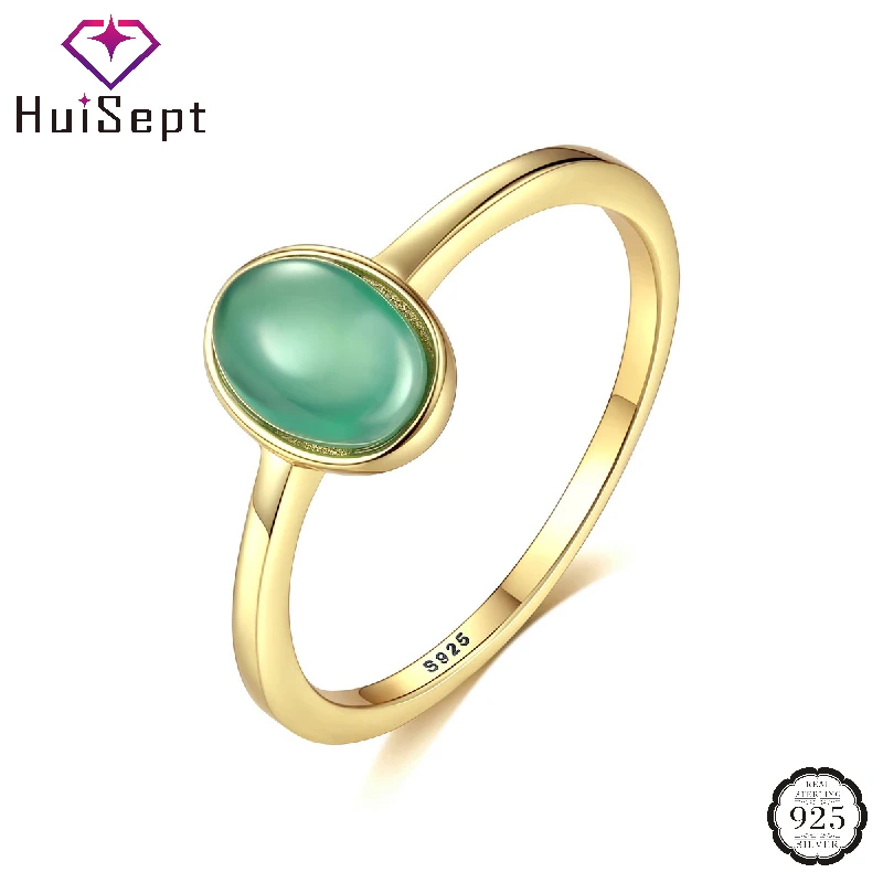 

HuiSept Women Ring S925 Silver Jewelry Accessories Oval Shape Green Gemstone Finger Rings for Wedding Party Gifts Wholesale