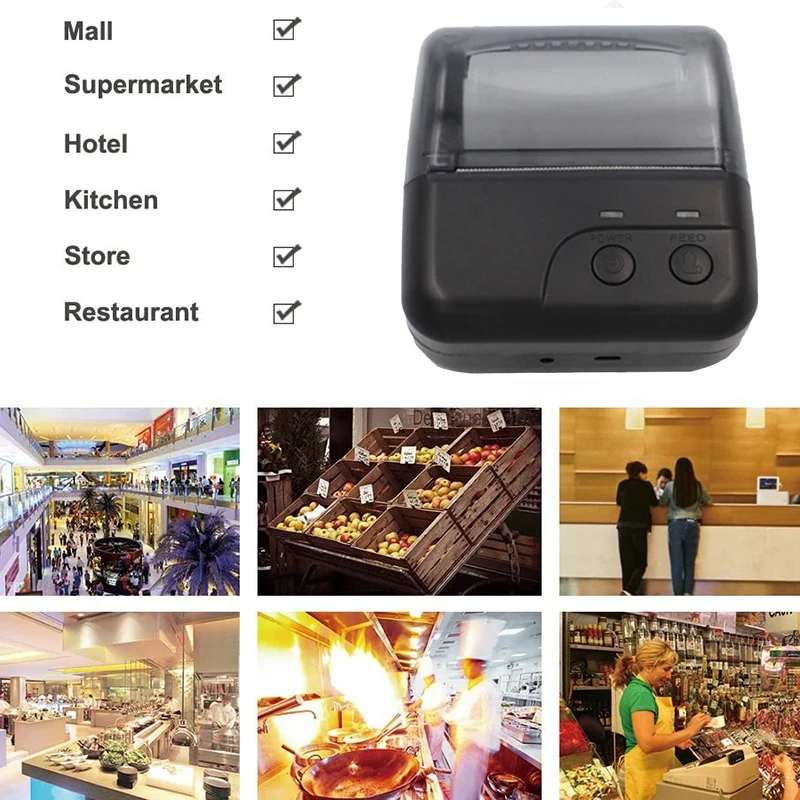 

Thermal Receipt Printer Bluetooth Printer Handheld Printer 80mm Label or Barcode Printer for Android and IOS