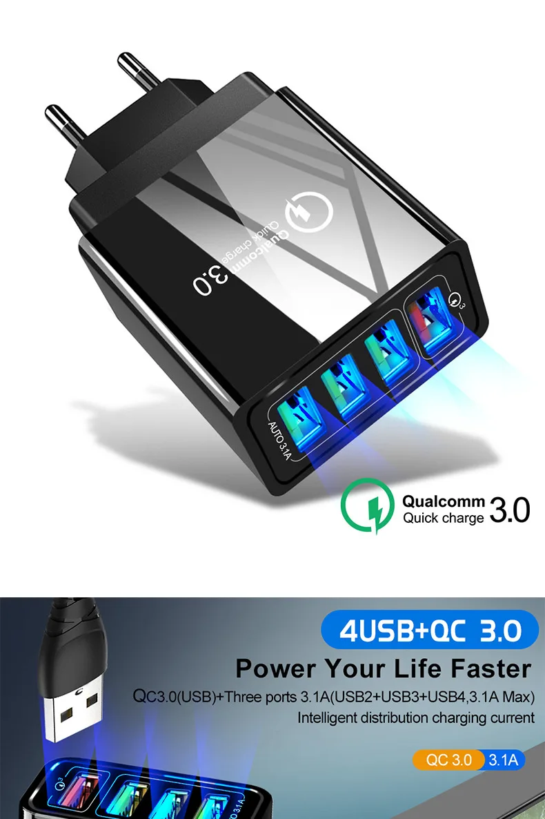48 Вт быстрое зарядное устройство 3,0 USB зарядное устройство для huawei mate 30 P30 быстрое настенное зарядное устройство EU переходник для samsung Note 10 5A кабель type C