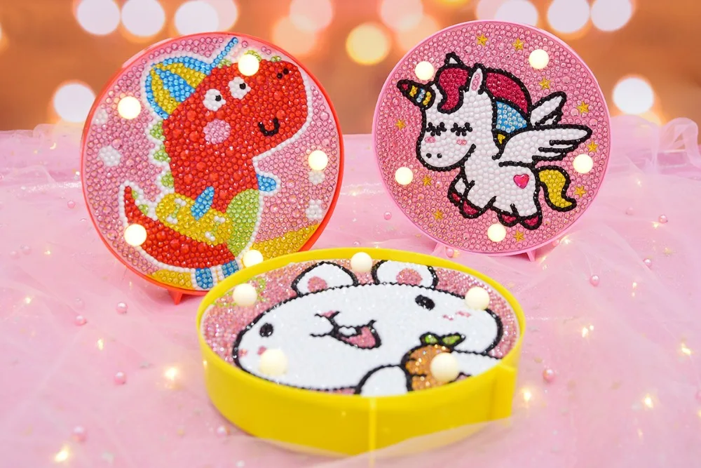 

Cross Stitch Decor Shaped Diamond 5d Diy Led Diamond Painting Cartoon Animal Night Light Round Drill Home Decoration Embroidery