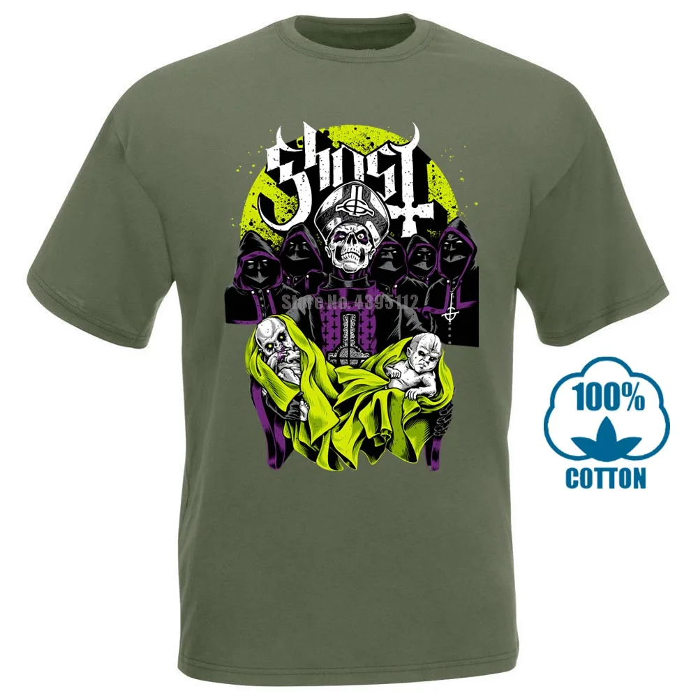 Армейский зеленый Ghost Bc Papa Emeritus рок группа Черная Футболка размер S M L XL 2XL 3XL - Цвет: Армейский зеленый
