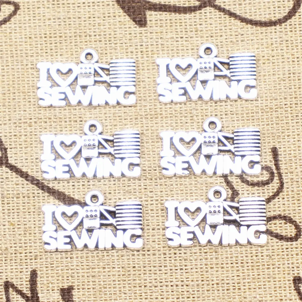 

Charm For Making Jewelry Pendants Antique Silver Color I Heart Sewing 20x12mm 10pcs