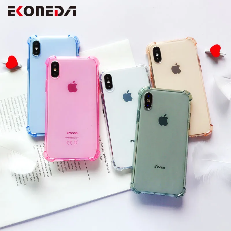Противоударный прозрачный чехол EKONEDA для iPhone XR X XS Max силиконовый карамельных