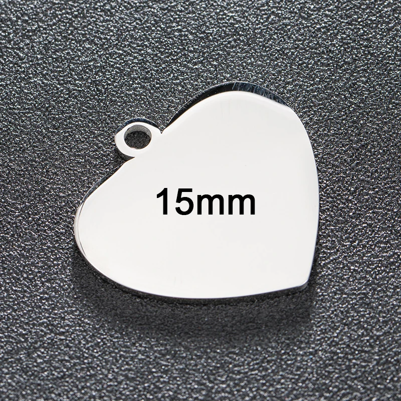 15mm Semitree 5 шт./лот из нержавеющей стали Сердце талисманы полировка Пустой тег можно выгравировать DIY ожерелье Шарм - Окраска металла: 15mm