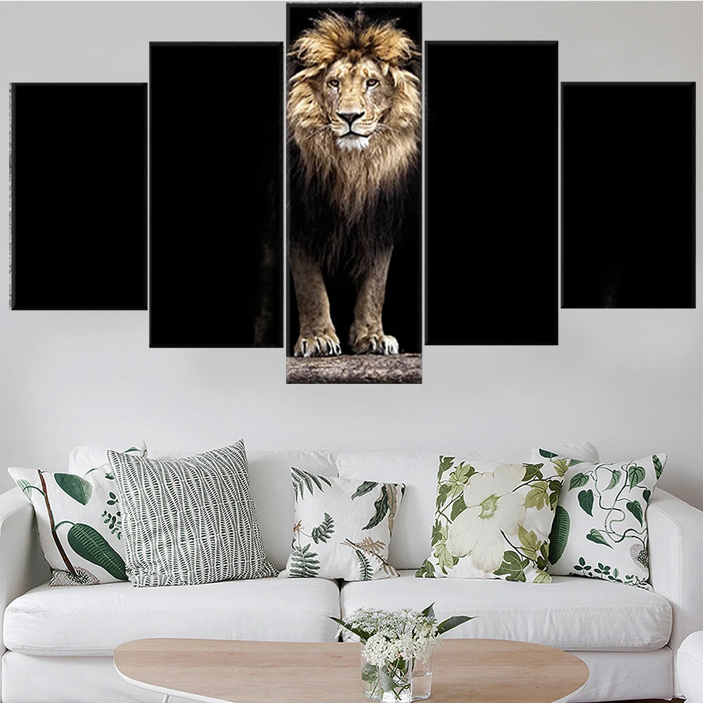 

5 Pieces Wall Art Canvas Painting Animal Poster Golden Lion Modern Home Decoration Pictures Modular Living Room Framework