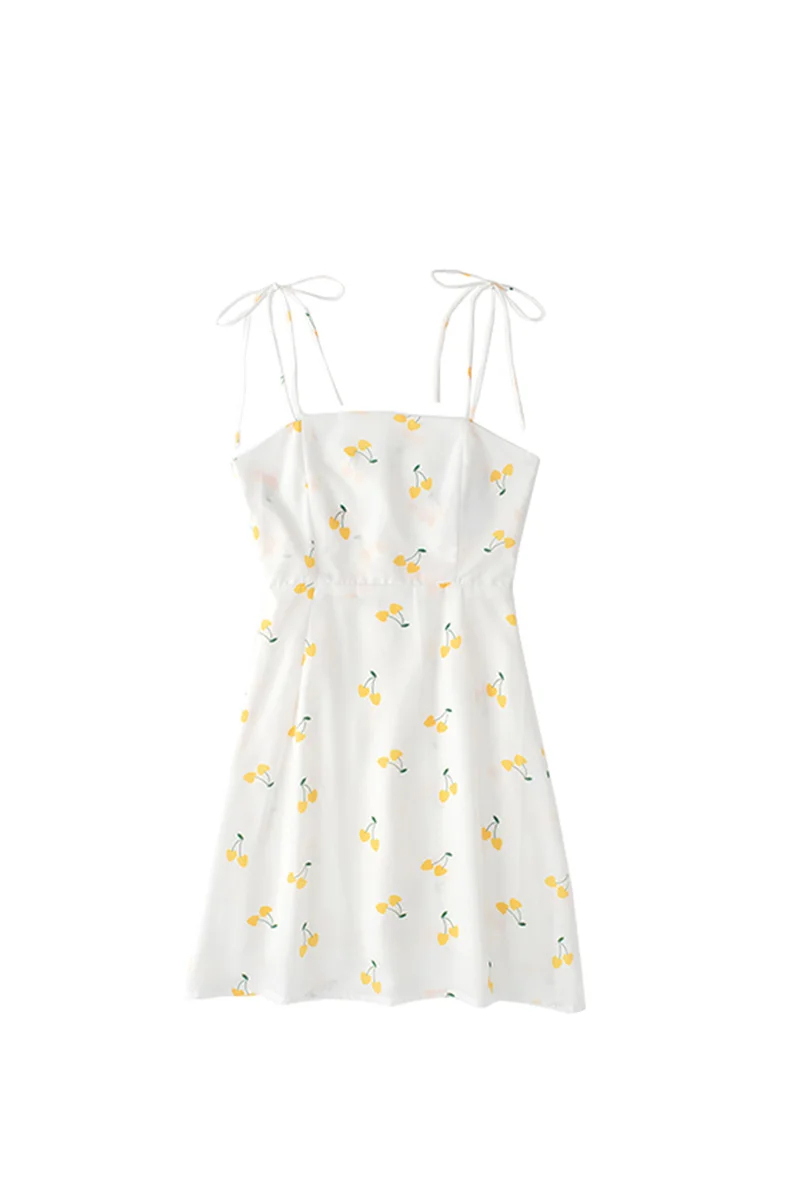 

2021 Summer Cherry Suspender Skirt Cute Versatile Slim Waist A-line Fairy Dress Skirt
