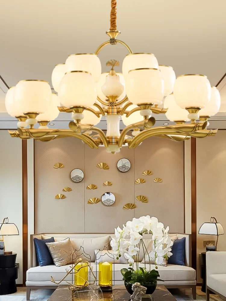 

Медная люстра для виллы, лампа для гостиной, домашние светильники, простая атмосферсветильник, лобби, лампа для столовой