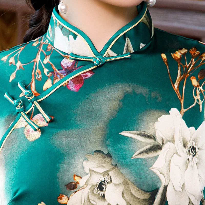 2020 новая весенняя одежда шелка средней Длина Винтаж платье Чонсам ежедневно из