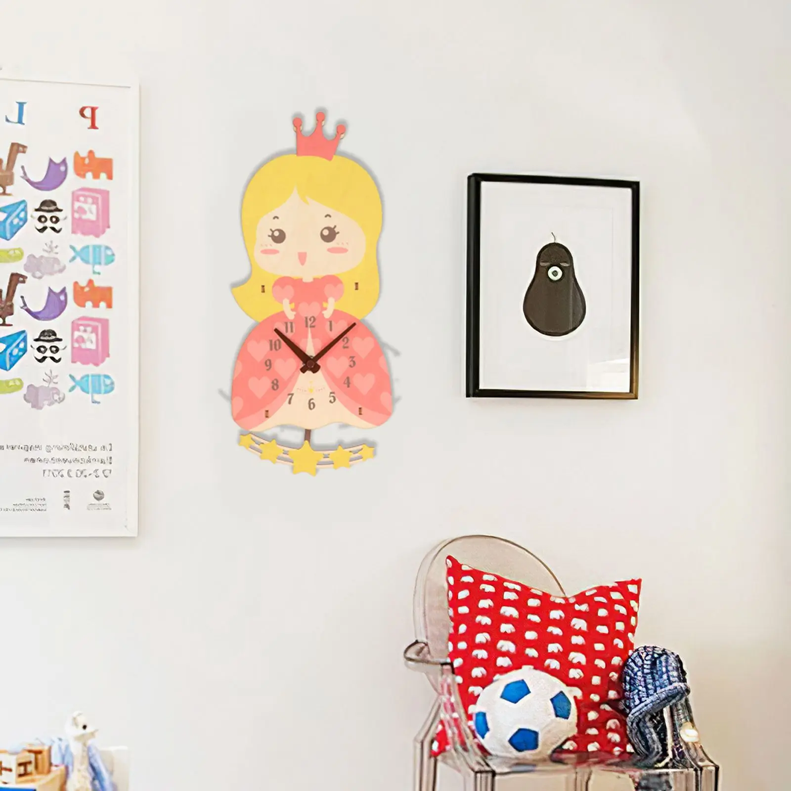 

Princess Wall Clock Wood Cartoon Clock Modern Living Room Pendulum Clocks Wall Home Decor Silent Bedroom Horloge Decoration Gift