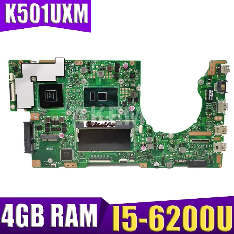 

Akemy New! K501UXM Laptop motherboard for ASUS K501UW K501UXM K501UQ original mainboard DDR4 4G-RAM I5-6200U GTX950M-2GB