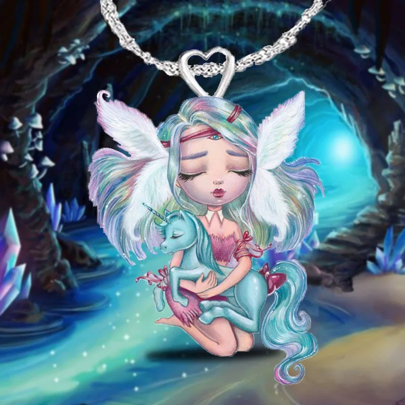 

Elegant Romantic Women Acrylic Angel Unicorn Pendant Necklace Casual Party 3D Printing Necklace Jewelry