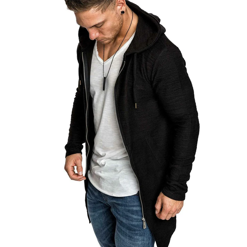 Мужская Осенняя толстовка повседневный длинный кардиган с капюшоном свитшот