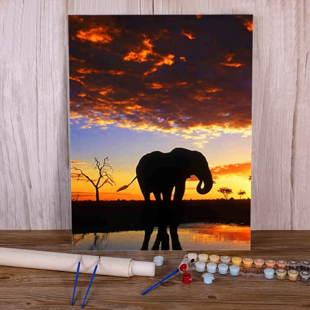 

Landscape Elephant Animal Coloring By Numbers Painting Package Acrylic Paints 40*50 Boards By Numbers Wall Handicraft