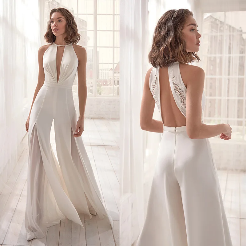 

2020 New Women's Sexy Deep V Hanging Neck Jumpsuit Casual Trousers pants women women fashion