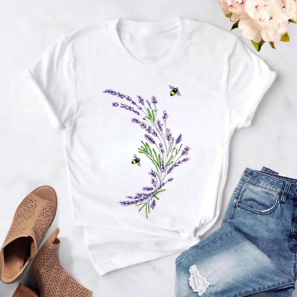 Футболка женская/мужская оверсайз с принтом лаванды модная тенниска коротким