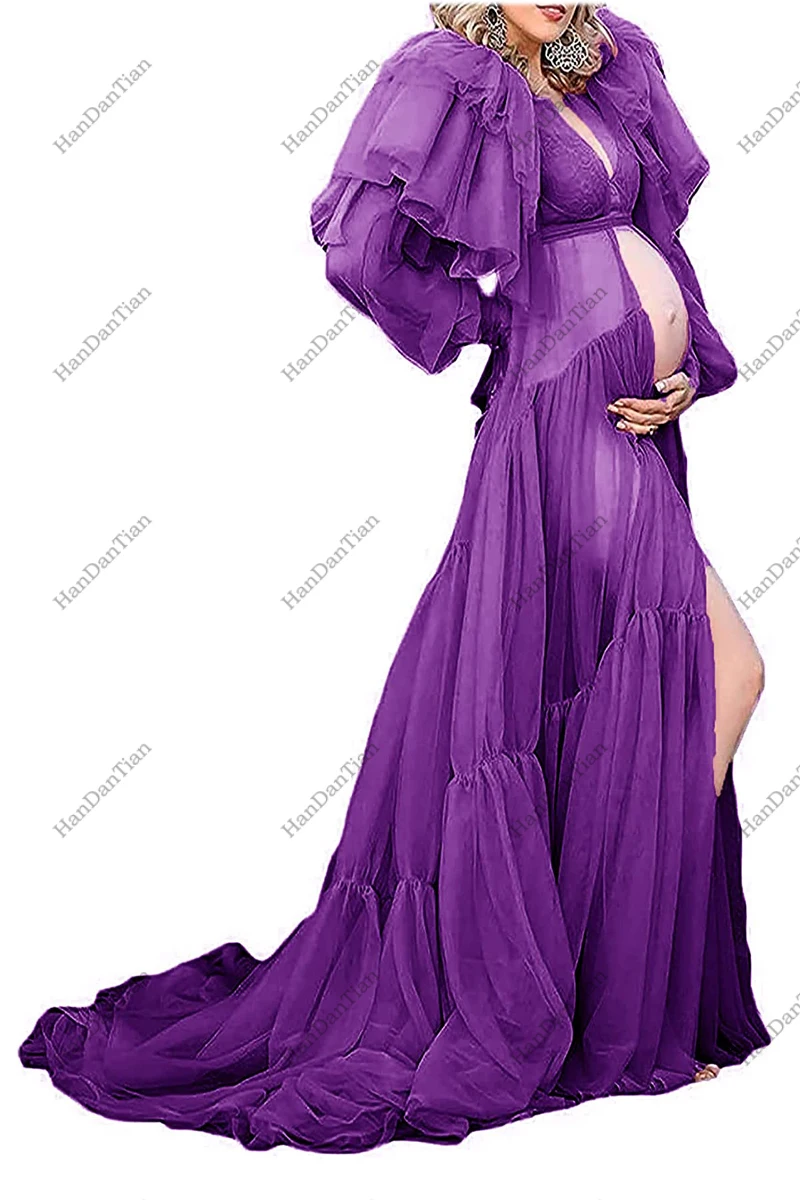 2022 Women's Tulle Robe Sheer Night Gown Maternity photoshoot boudoir pregnancy