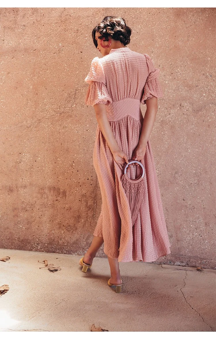 Женское платье с рукавами-фонариками OMILKA розовое элегантное вечернее миди