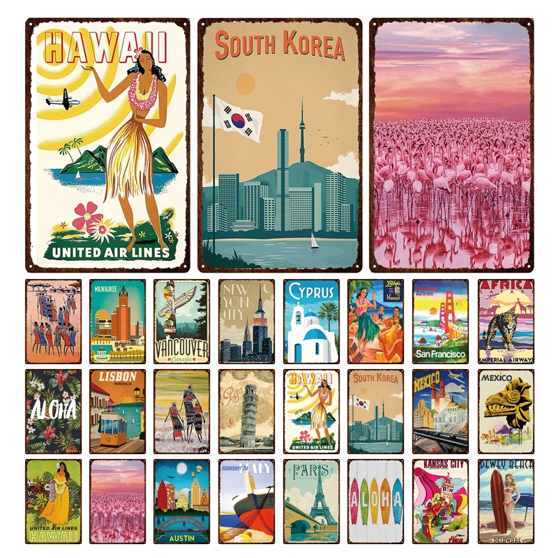 

Горячая Распродажа розовые Фламинго морской серфинг курорт Ретро абстрактный Лиссабон Южная Корея металлический жестяной знак специальны...