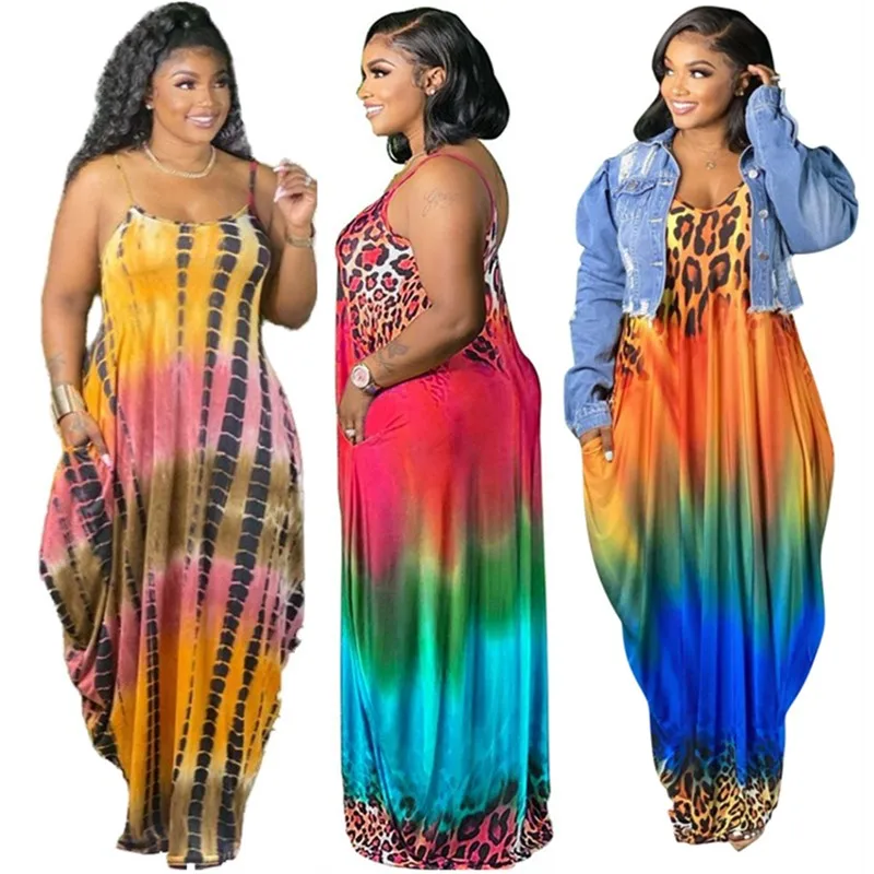 

Print Maxi Dress Plus Size Women Clothing Wholesale Summer Sexy Leopard Loose Elegant Party Dresses Streetwear Dropshipping