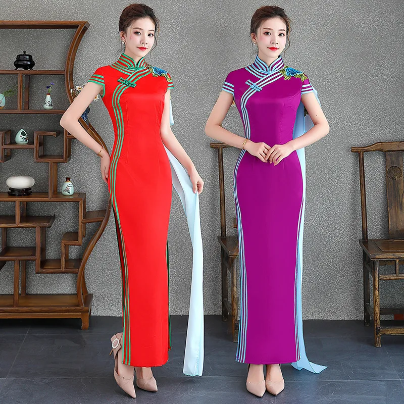 Восточное женское вечернее Ципао свадебное платье в традиционном китайском