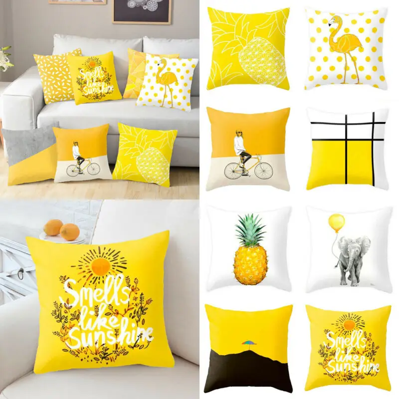 Fashioin Yellow Pillow Case Family Casual Geometric Square Cushion Cover Throw Home Sofa Decor | Дом и сад