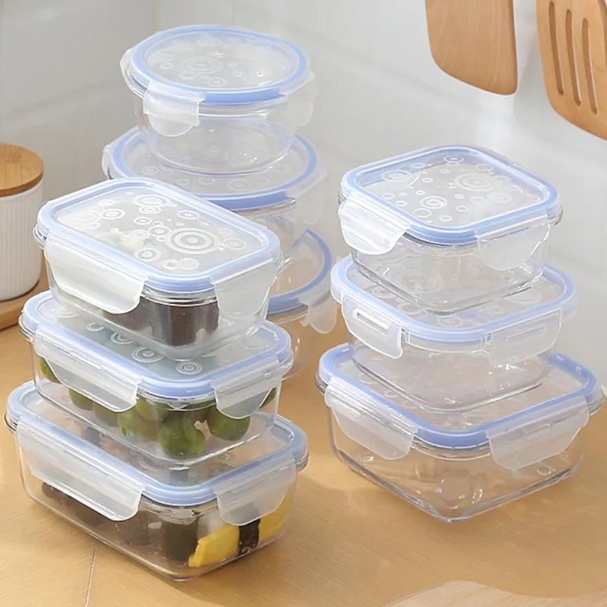 Креативный герметичный стеклянный Ланч-бокс Круглый/прямоугольный прозрачный