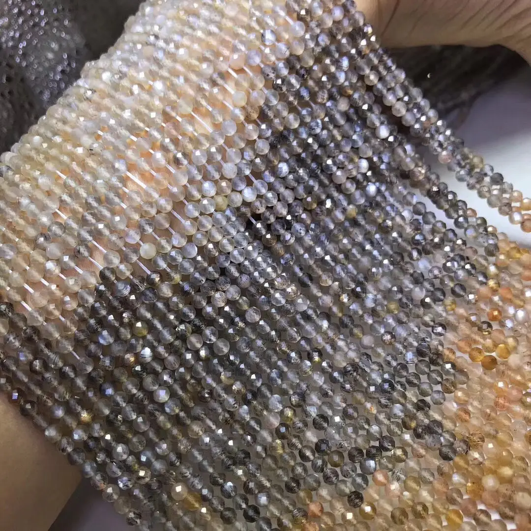 Sunstone Круглые граненые 2/3/4 мм для DIY ювелирные изделия делая свободные шарики FPPJ