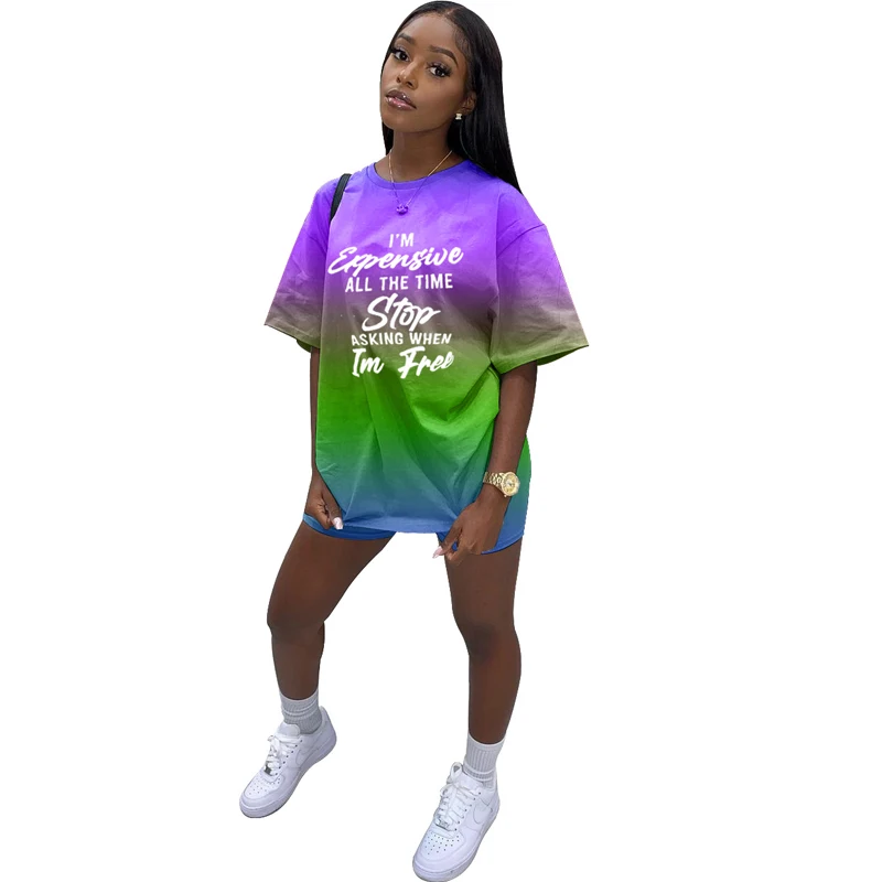 

ZOOEFFBB Gradient Letter Print Two Piece Shorts Set Summer Outfits for Women Tracksuit Festival Clothes Sweat Suit Matching Sets