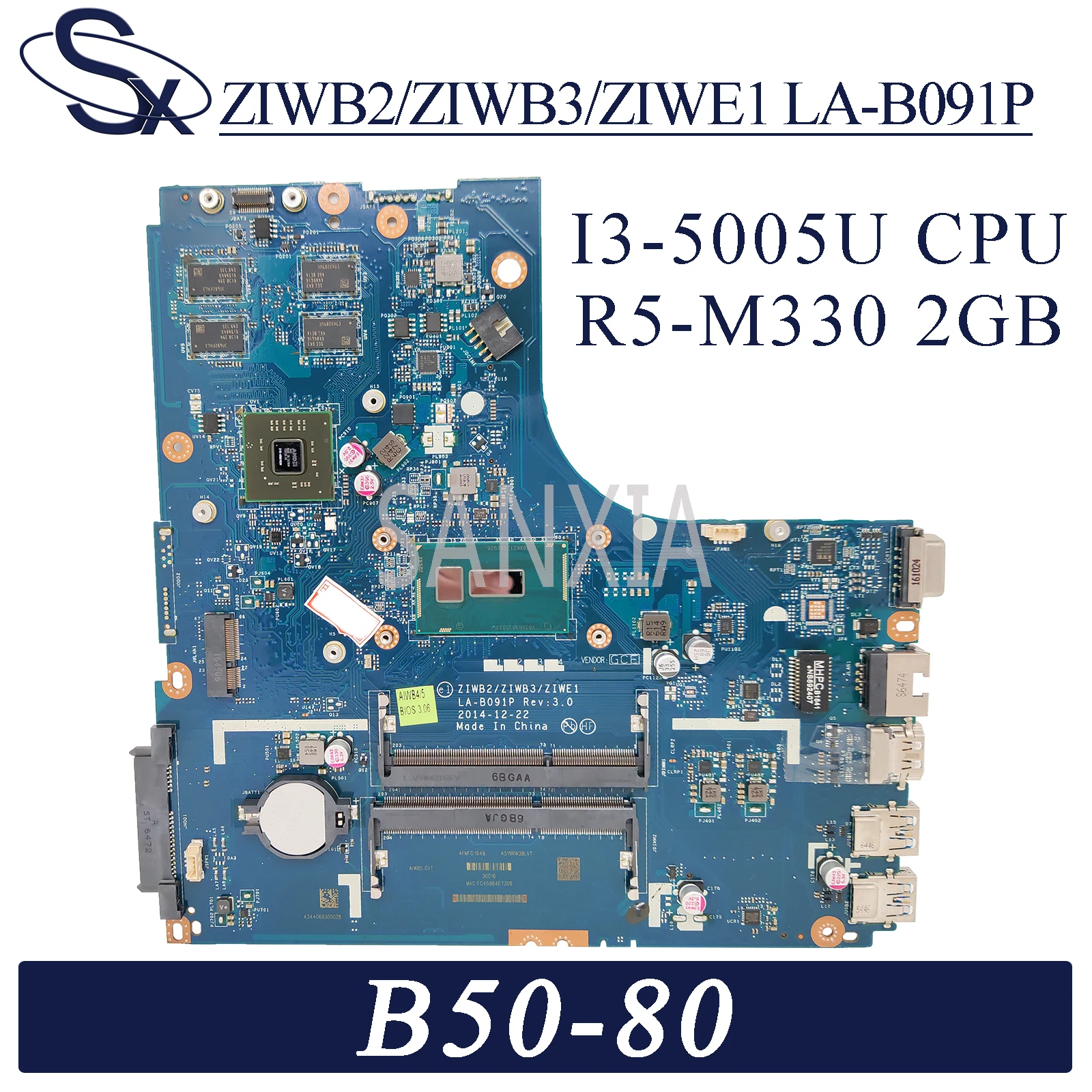 

KEFU LA-B091P Laptop motherboard for Lenovo B50-80 original mainboard I3-5005U R5-M330 2GB