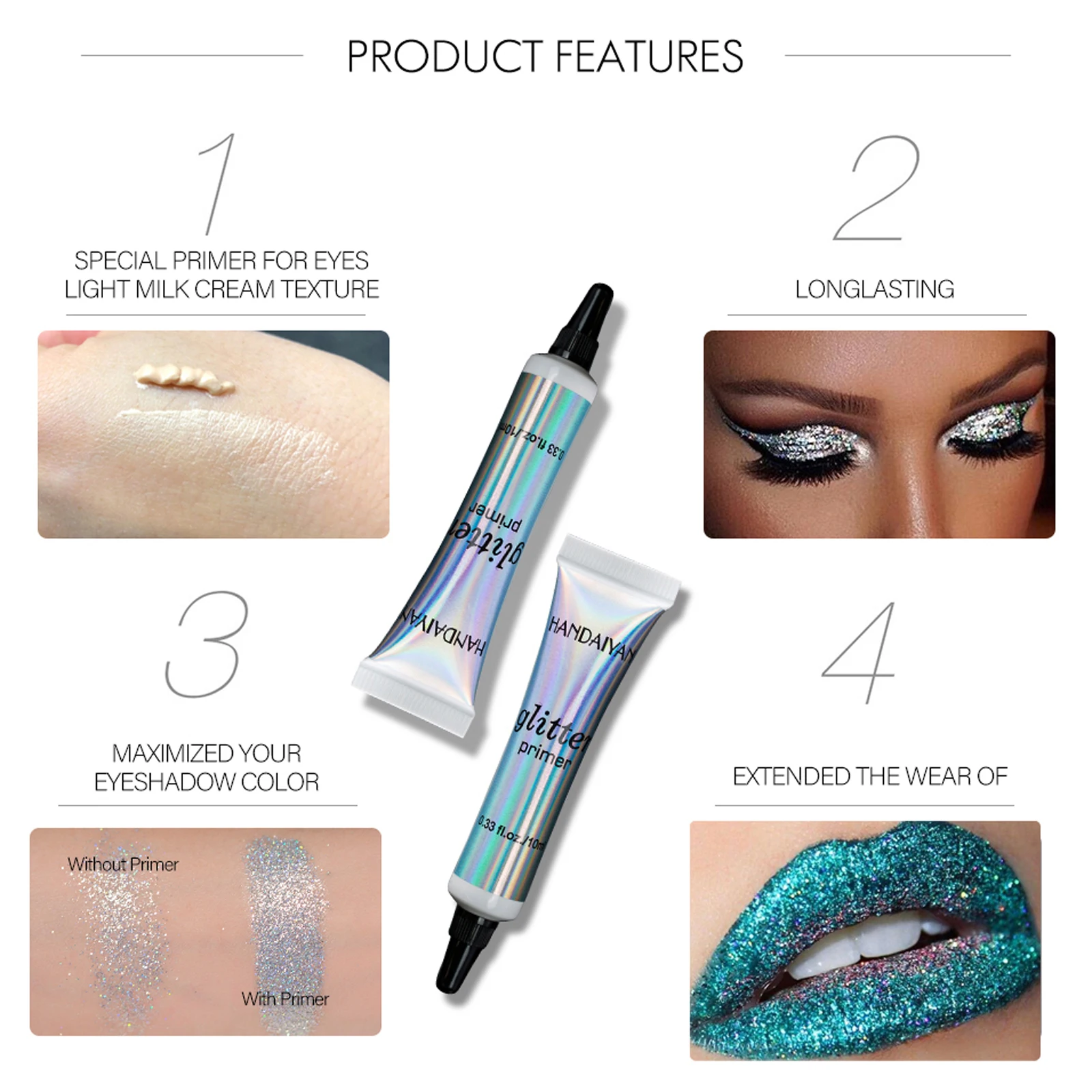 

1pcs Makeup Glitter Primer Long Lasting Eyeshadow Color Special Primer For Eyes Light Milk Cream Texture Cosmetics