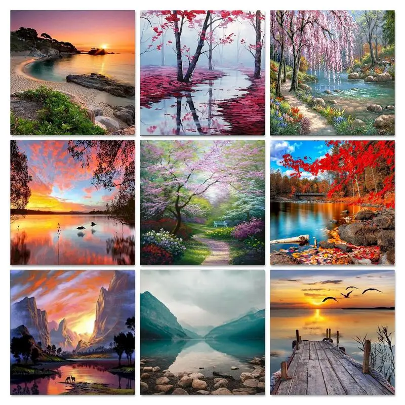 

Scenery Acrylic Paint By Numbers Set Oil Painting For Adults DIY Kits Canvas Frame Picture Drawing Coloring By Numbers Decor Art