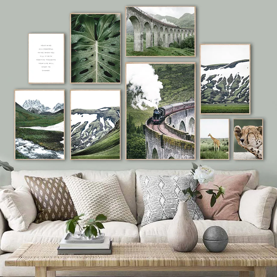 

Monstera Train Mountain Leopard Giraffe Wall Art Canvas Painting Nordic Posters And Prints Wall Pictures For Living Room Decor